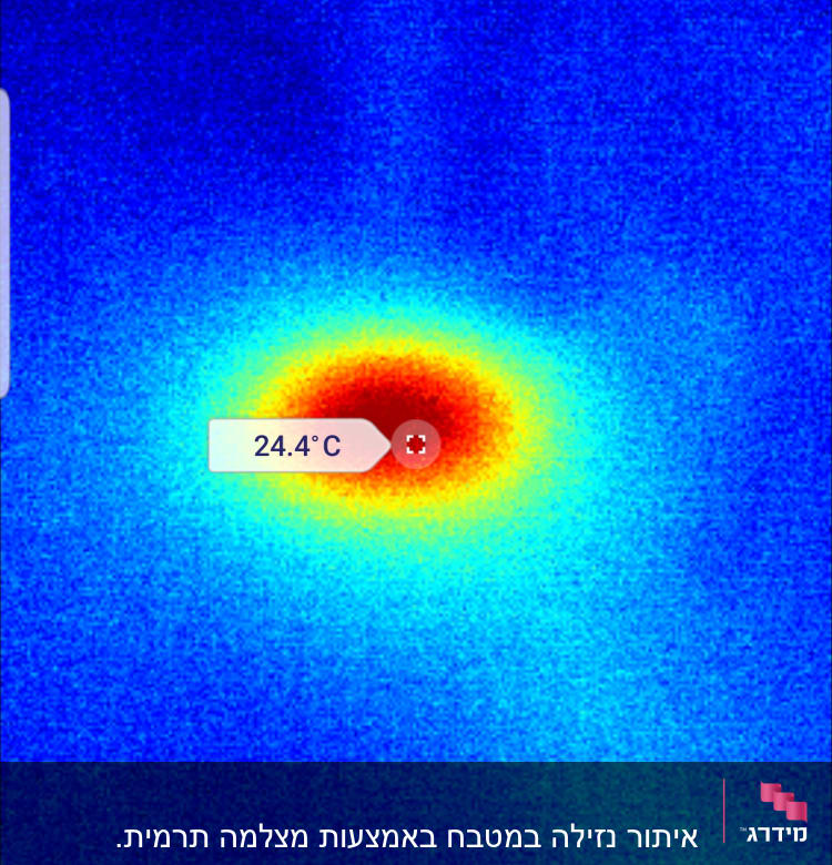 תמונה תרמית עם אזור חם במרכז, טמפרטורה 24.4°C